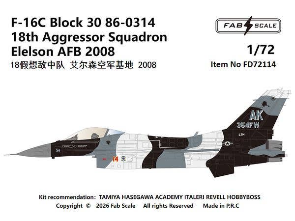 1/72 F-16C ブロック30 86-0314第18アグレッサー飛行隊 アイルソン空軍基地 2008年