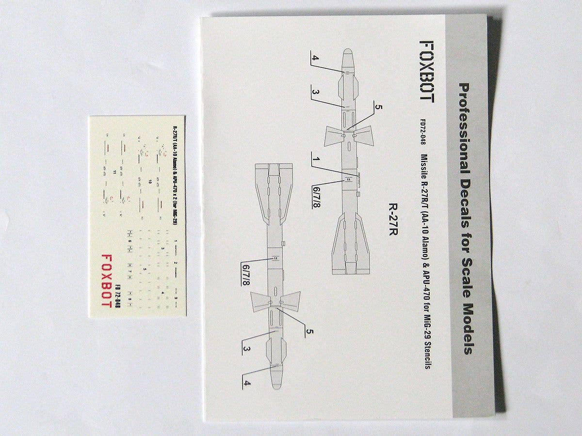 1/72 R-27R/T (AA-10 アラモ) 空対空ミサイル & APU-470 ランチャー (MiG-29用) データステンシルデカール