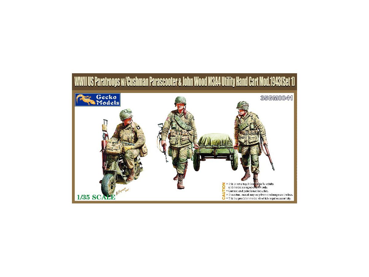 1/35 WW.II 米 落下傘兵 w/クッシュマン 空挺スクーター & ジョン・ウッド M3A4 Mod.1943 ユーティリティハンドカートセット 1