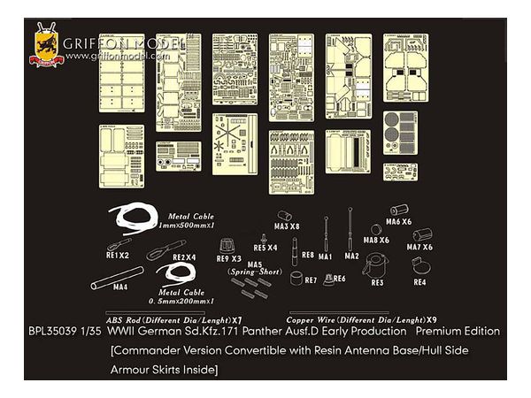 1/35 WW.II ドイツ軍 パンターD型 初期生産型用ディテールアップパーツセット プレミアムエディション (T社キット対応)