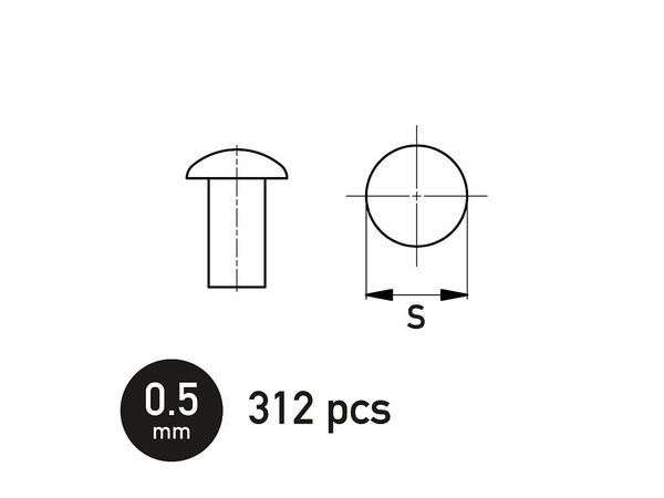 薄丸リベット 0.5mm (312個入り)