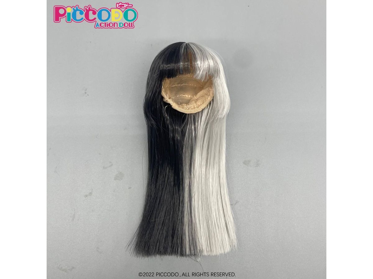 PICCODO ドール用ウィッグ 姫カット (ツートーンカラー:ブラック & ホワイト)
