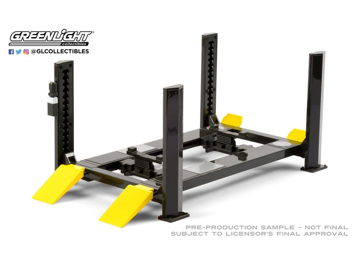 1/18 GreenLight Four - Post Lift - Dark Gray with Yellow Ramps