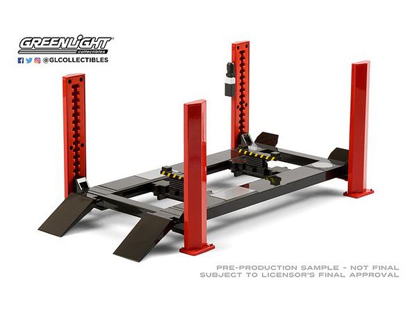 1/18 GreenLight Four - Post Lift - Red with Dark Gray Ramps