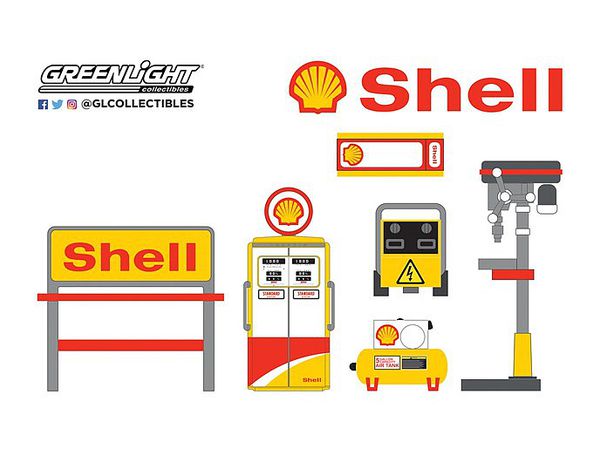 1/64 GreenLight Auto Body Shop Shop Tool Accessories Series 3 Shell Oil