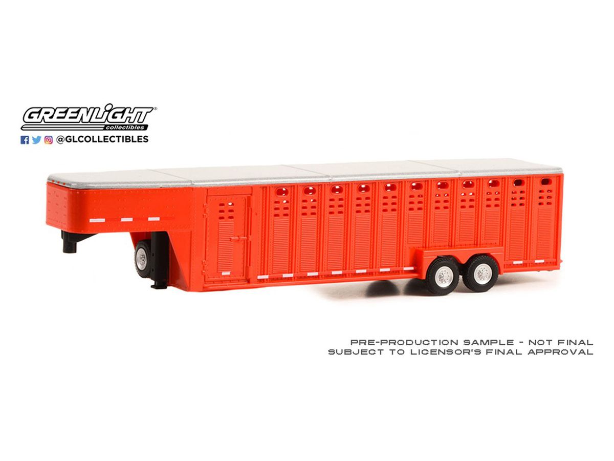 1/64 GreenLight Hitch & Tow Trailers - 26-Foot Vertical Three Hole Gooseneck Livestock Trailer - Red