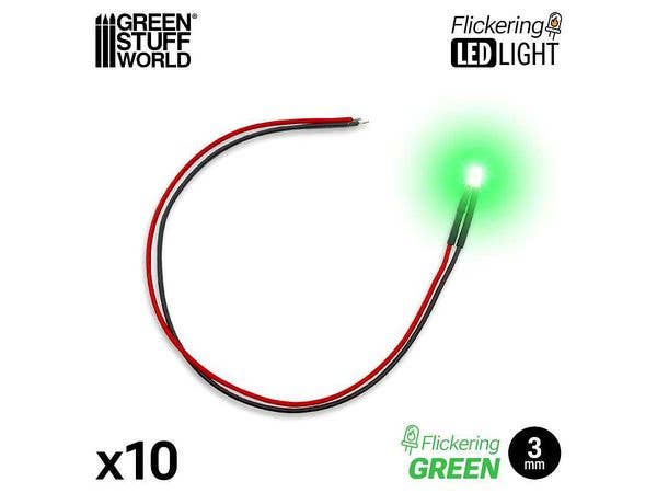 ジオラマ用点滅LED - 緑 - 3mm (10本入)