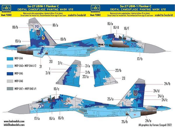 1/72 Su-27UBM-1 フランカーC ウクライナ デジタル迷彩 塗装マスクシール (ズべズダ用)