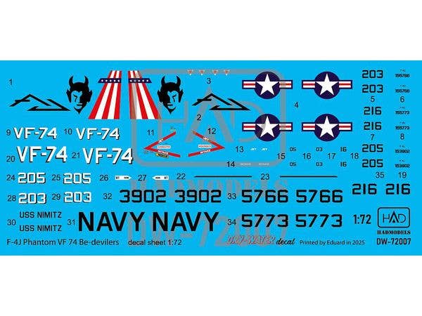 1/72 F-4J VF-74 ビ・デビラーズ USS ニミッツ 1970年代 デカール (ハセガワ用)