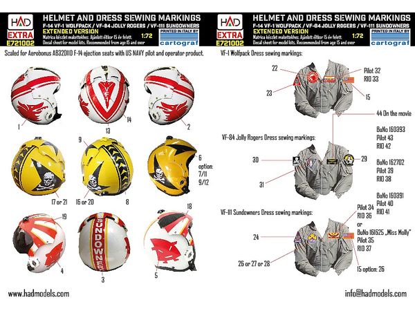 1/72 F-14 パイロットヘルメット & ワッペン デカール エクステンデッドバージョン