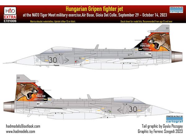 1/72 JAS-39 グリペン ハンガリー空軍 2023年タイガーミート デカール