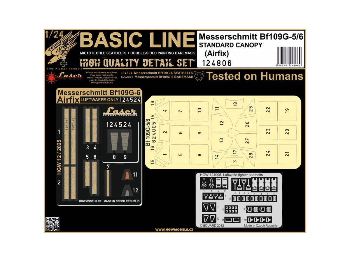 1/24 Bf109G-5/6 布製シートベルト w/両面塗装マスクシール (初期キャノピー) (エアフィックス用)