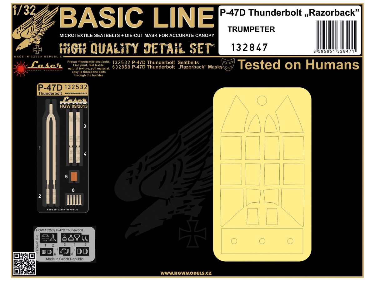1/32 P-47D レザーバック 布製シートベルト w/塗装マスクシール (トランぺッター用)