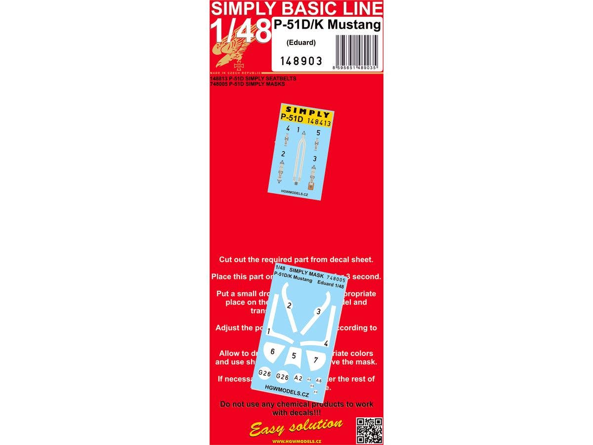 1/48 P-51D/K マスタングシートベルト3Dデカールw/塗装マスクデカール (エデュアルド用)