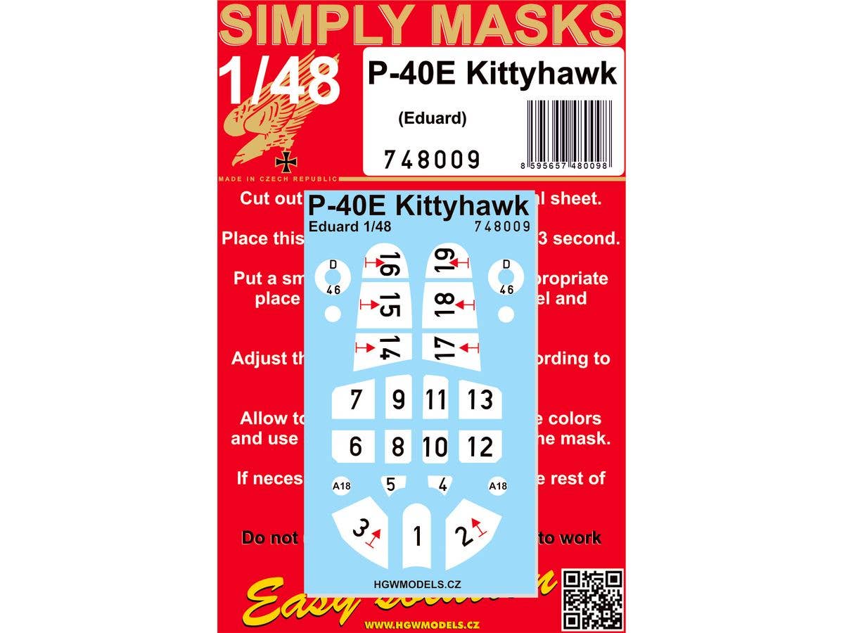 1/48 P-40E キティホーク 塗装マスクデカール (エデュアルド用)