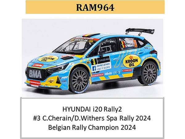 1/43 ヒョンデ i20 ラリー2 2024年スパ・ラリー #3 C.Cherain / D.Withers 2024年ベルギー・ラリー チャンピオン