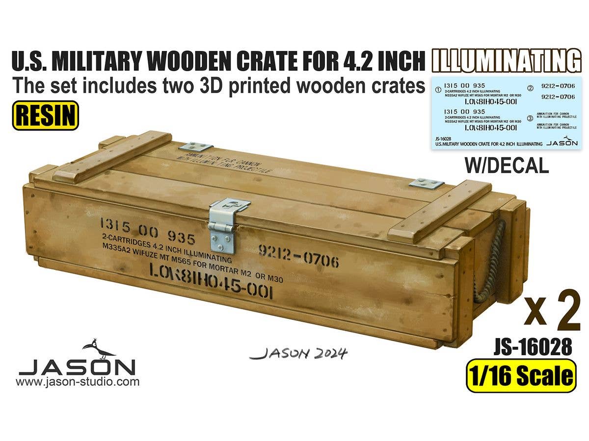 1/16 米軍 M335A2 4.2インチ照明弾用木箱 (2個入り、デカール付)