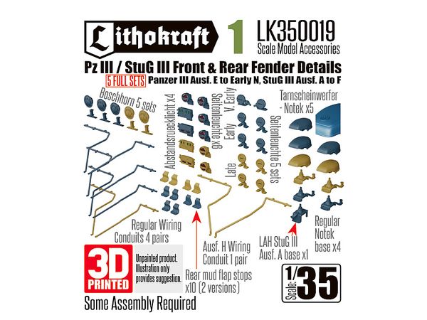 1/35 WWII ドイツ III号戦車/III号突撃砲 前後フェンダー用ディテールセット(5セット入)