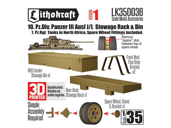 1/35 WWII ドイツ III号戦車J/L型用荷物ラック/雑具箱セット 第10装甲師団 バージョン1