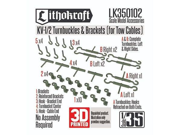1/35 WWII 露/ソ KV-1/2重戦車 牽引ケーブル用ターンバックル&ブラケットセット
