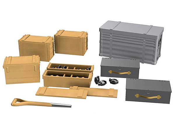 1/35 英・LRDG部隊車両用ルイス機銃弾薬箱・木製弾帯箱x13, 救急箱, シャベル・デカール&PE・レジン&3Dパーツ