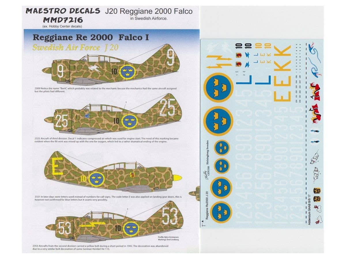 1/72 レジアーネ J20 ファルコ (Re.2000) スウェーデン空軍