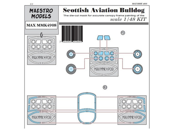 1/48 Sk61 SA ブルドッグ/SA T.1用キャノピー&ホイールマスキングシール (タラングス用)
