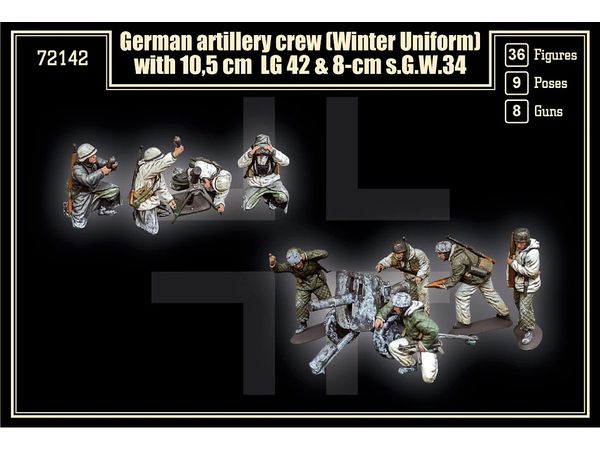 1/72 WW.II ドイツ砲兵冬季装備 w/10.5cm LG42/43 & 8cm s.G.W.34 (36体/9ポーズ/LG42/43、s.G.W.34 x 各4門)
