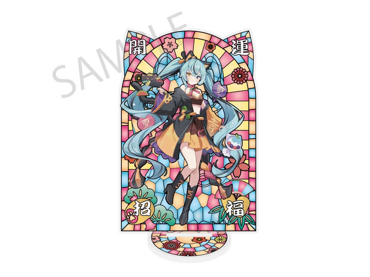 初音ミク x 招き猫 x 真夏の熊谷: 猫型缶バッジ 初音ミク 白猫2 Art by