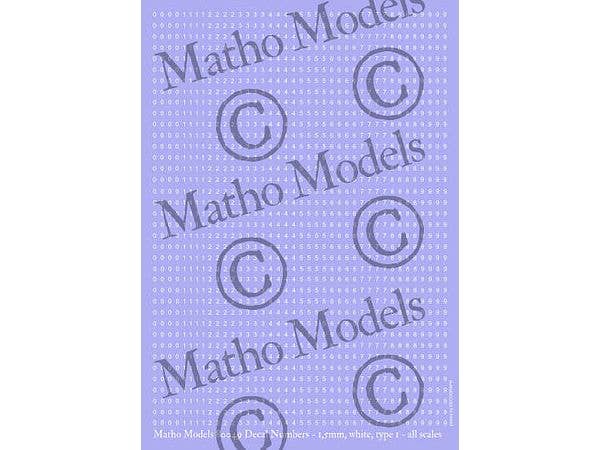 スケールフリー 数字デカール 高さ1.5mm 白色 タイプ1