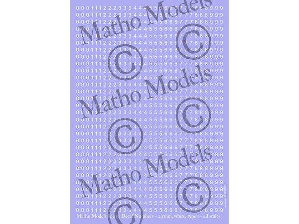 スケールフリー 数字デカール 高さ2.5mm 白色 タイプ1