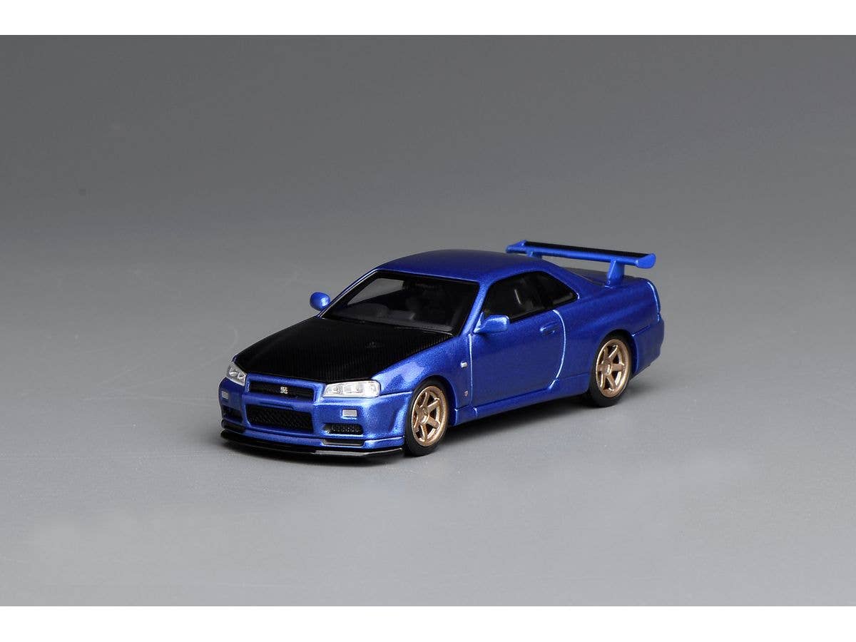 1/64 NISSAN SKYLINE GT-R (R34) V-SPEC II CUSTOMIZED カーボンボンネットBayside Blue