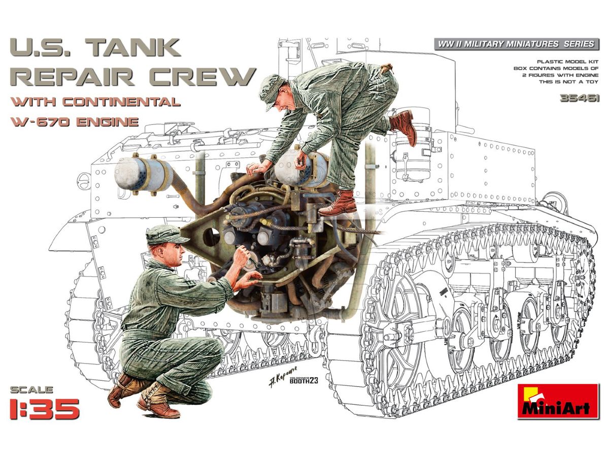 1/35 コンチネンタルW-670エンジンw/米戦車修理乗組員