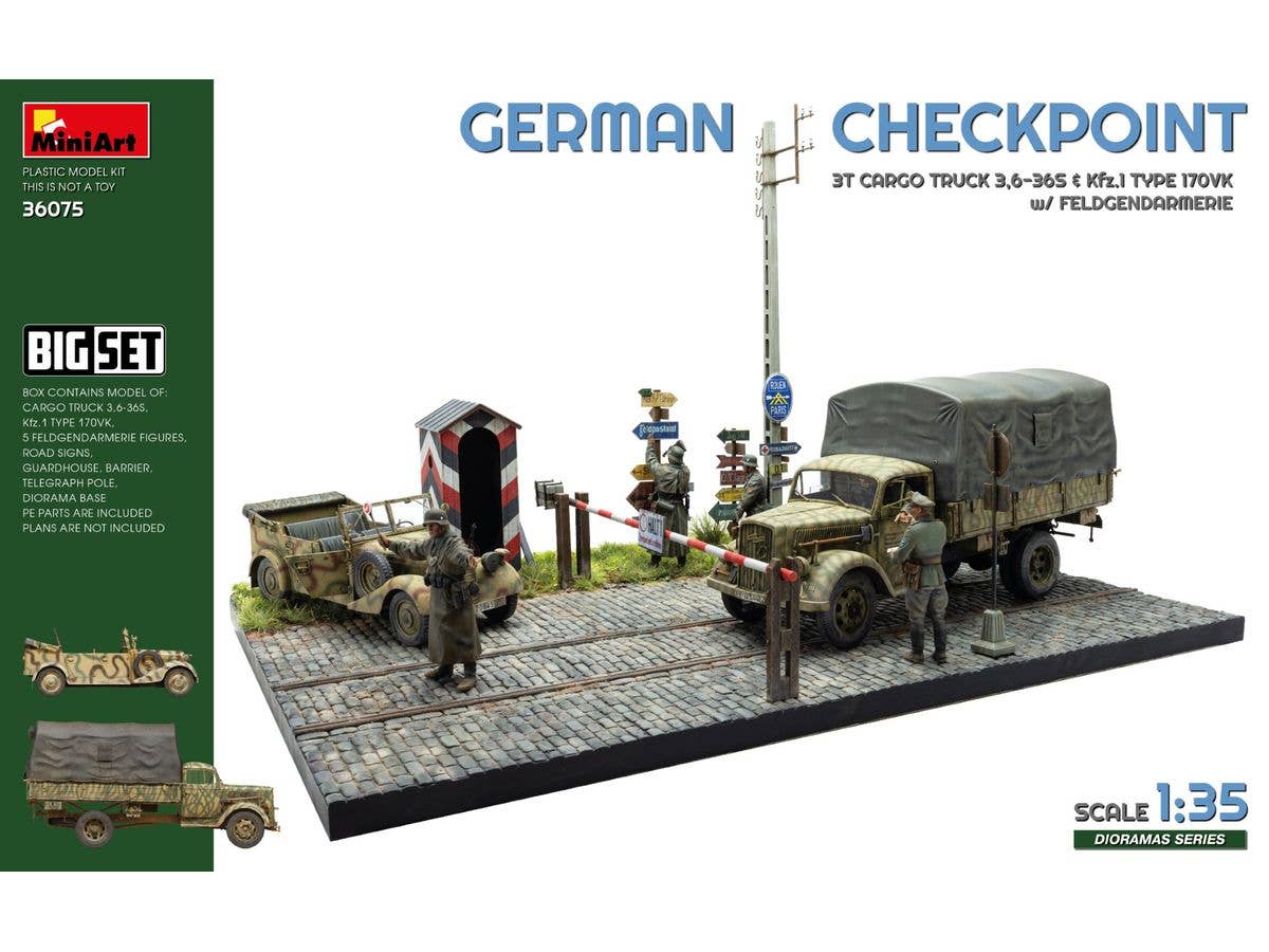 1/35 ドイツ軍検問所 3t 貨物トラック 3.6-36S & Kfz.1 タイプ 170VK w/野戦憲兵隊 ビッグセット