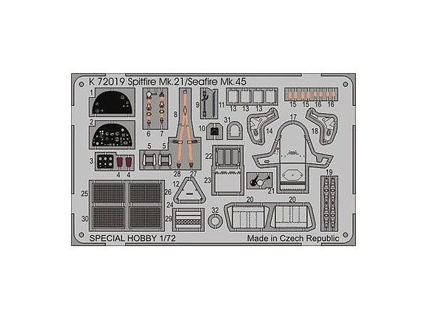 1/72 スピットファイアMk.21/シーファイアーMk.45用エッチングパーツ