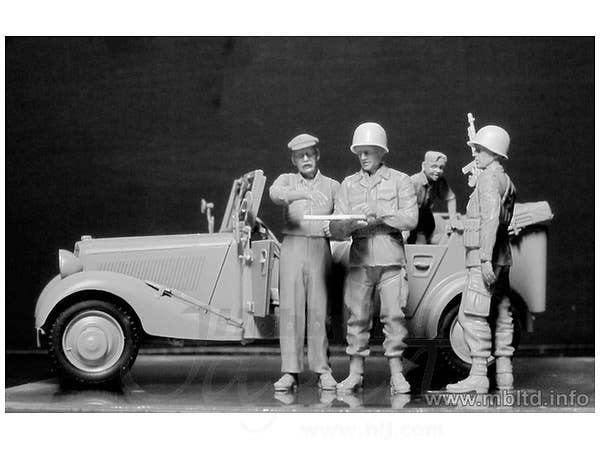 1/35 米独 路上検問 米兵2体+MB170Vオープンカー & 民間家族3体