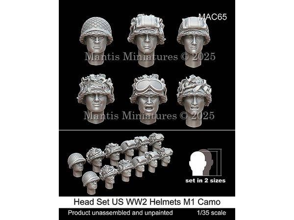 1/35 WWII アメリカ 偽装ネット付M1ヘルメット ヘッドセット(6種類2サイズ 12個入)