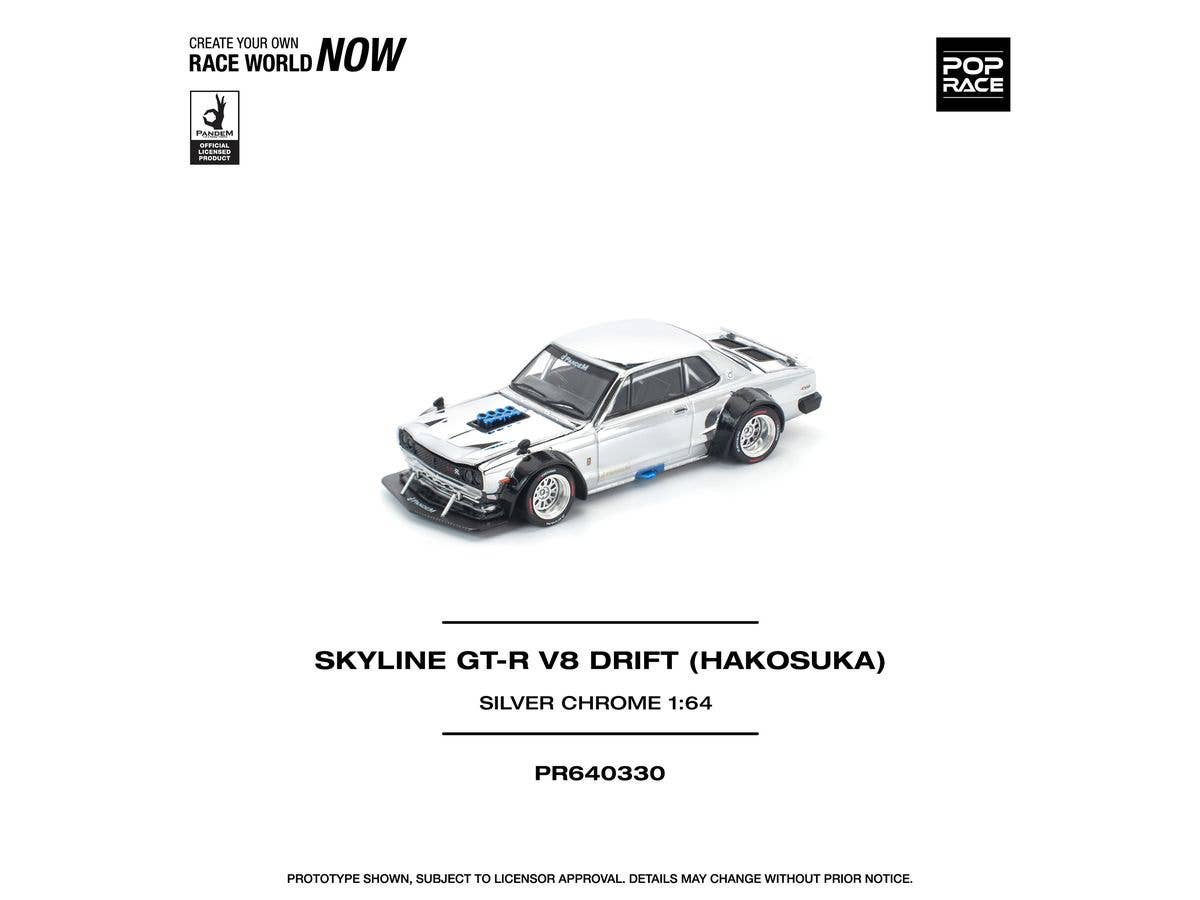 1/64 SKYLINE GT-R V8 DRIFT (HAKOSUKA) SILVER CHROMESKYLINE GT-R V8 DRIFT (HAKOSU
