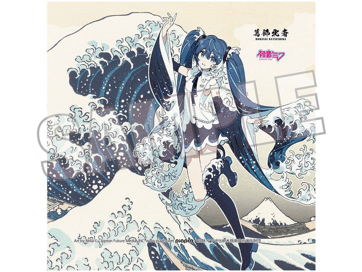 葛飾北斎x初音ミク Rella ハンドタオル 初音ミク 神奈川沖浪裏