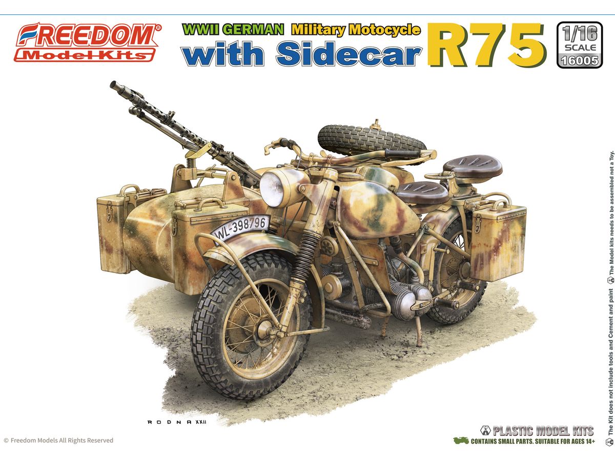 1/16 WW.II ドイツ R75 オートバイw/サイドカー