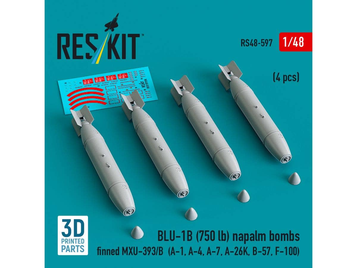 1/48 BLU-1B 750ポンド ナパーム弾 w/MXU-393/B フィン (4個入)