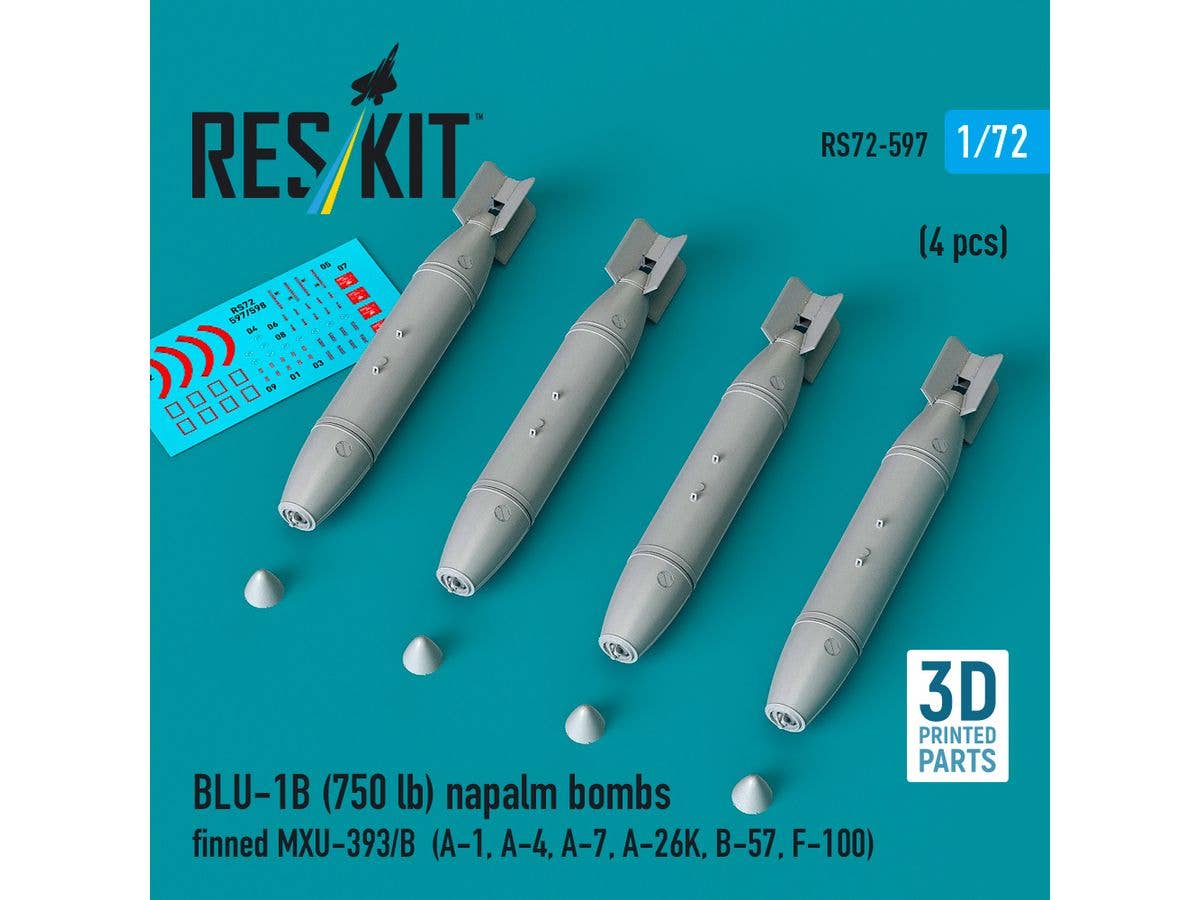 1/72 BLU-1B 750ポンド ナパーム弾 w/MXU-393/B フィン (4個入)