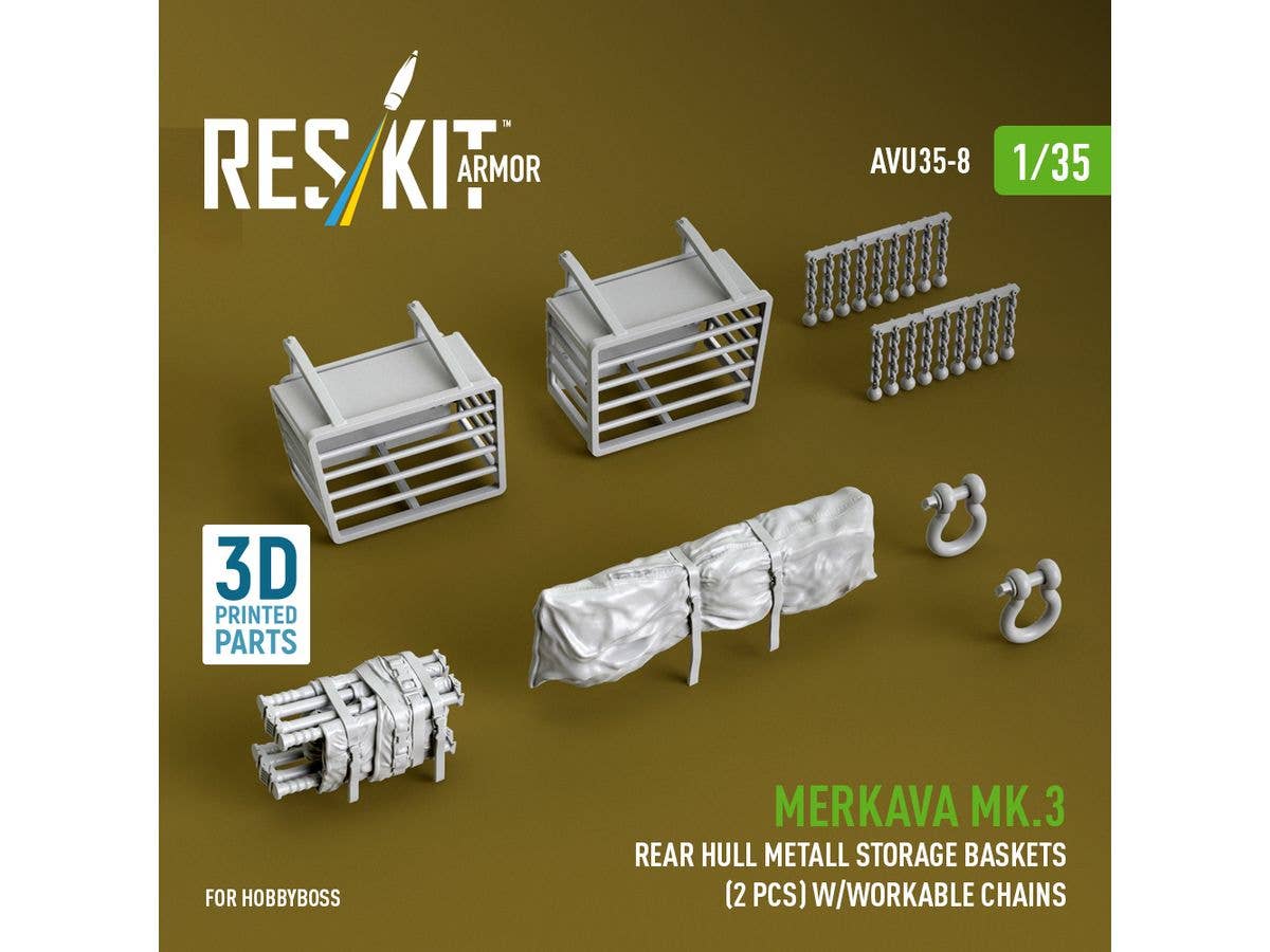 1/35 メルカバ Mk.3 車体後部 荷物用 パイプバスケットw/可動チェーン (2個入) (ホビーボス用)