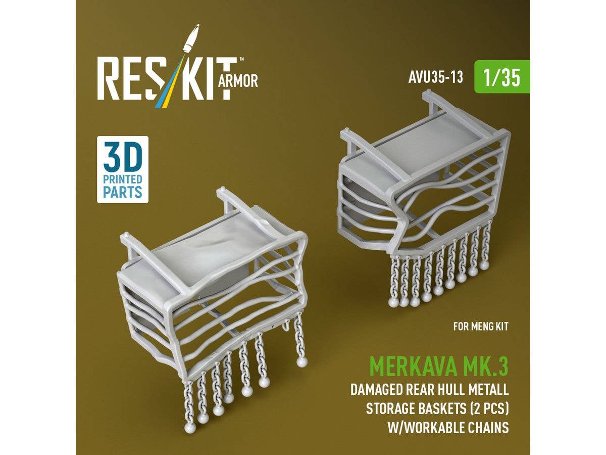 1/35 メルカバ Mk.3 車体後部 ダメージ 荷物用パイプバスケットw/可動チェーン (2個入) (モンモデル用)