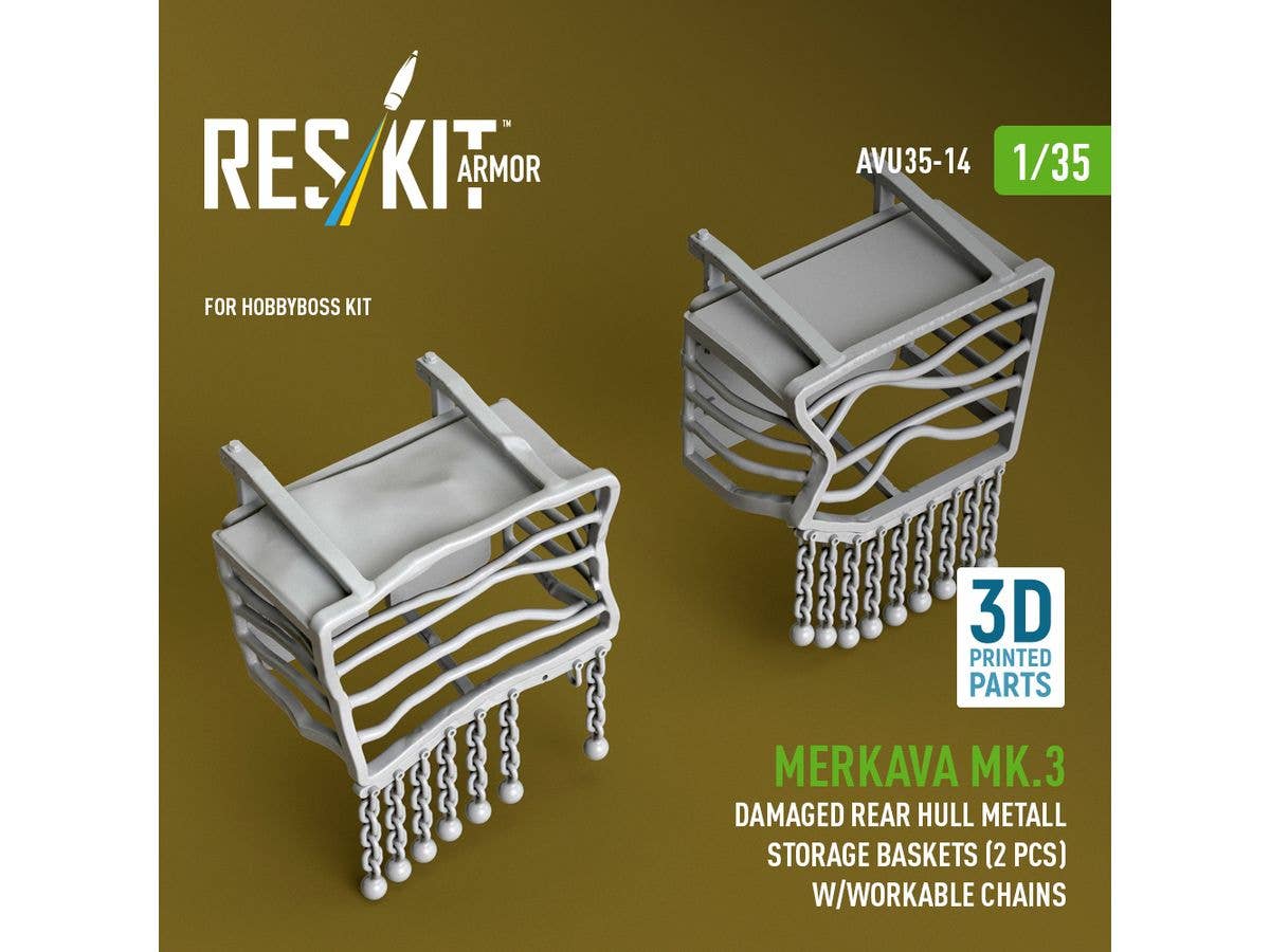 1/35 メルカバ Mk.3 車体後部 ダメージ 荷物用パイプバスケットw/可動チェーン (2個入) (ホビーボス用)