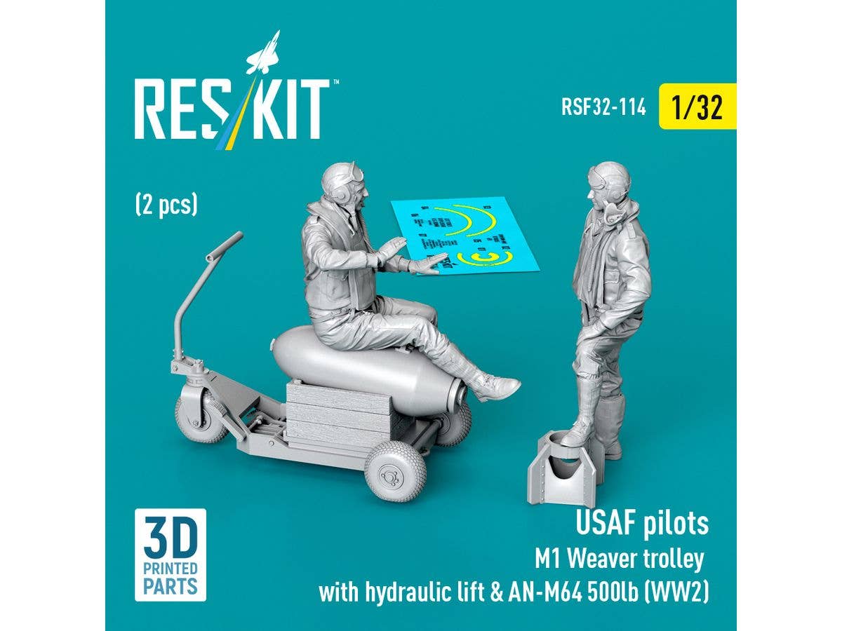 1/32 WWII 米陸軍空軍パイロット (2体) w/M1 爆弾運搬車 & AN-M64爆弾