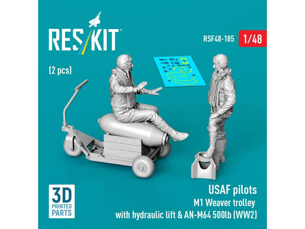 1/48 WWII 米陸軍空軍パイロット (2体)w/M1 爆弾運搬車 & AN-M64爆弾