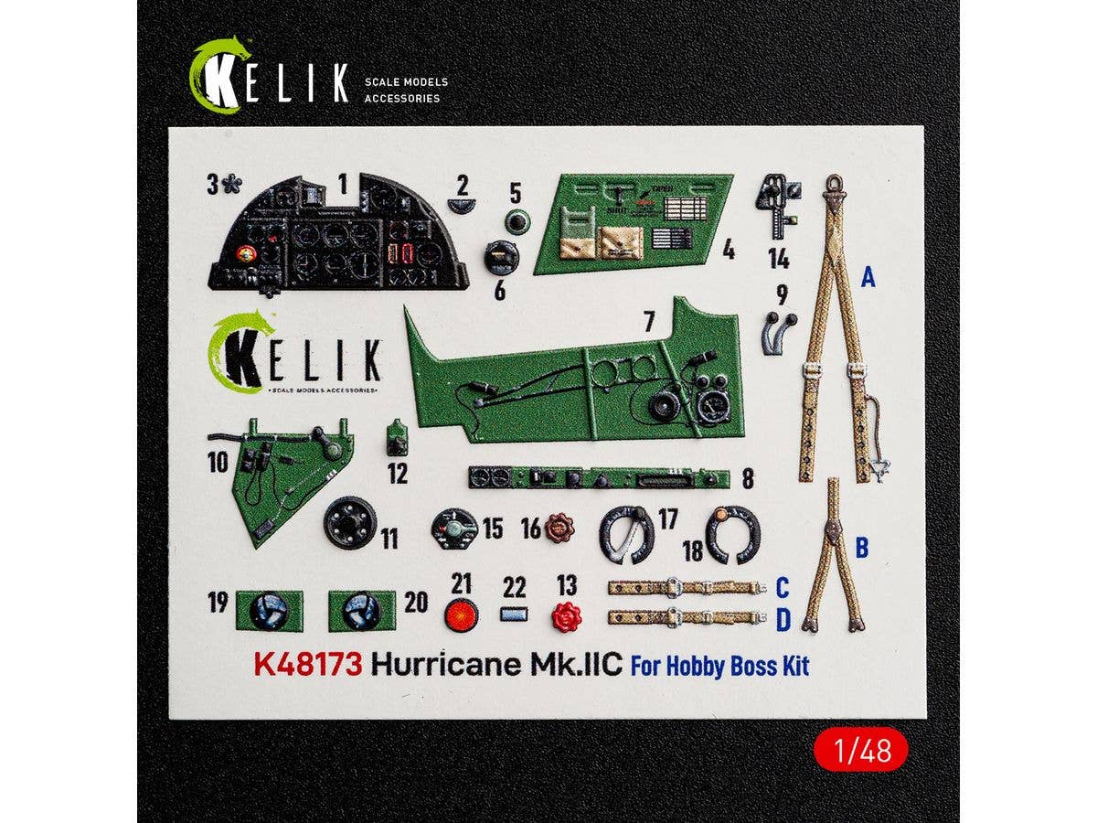 1/48 ハリケーン Mk.IIc内装3Dデカール (ホビーボス用)
