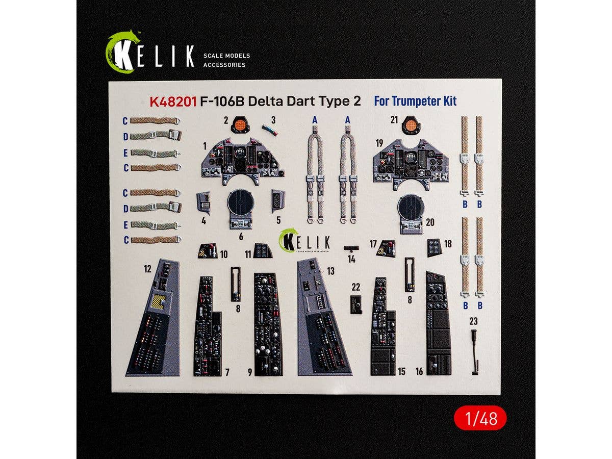1/48 F-106B デルタダート タイプ2内装3Dデカール (トランぺッター用)