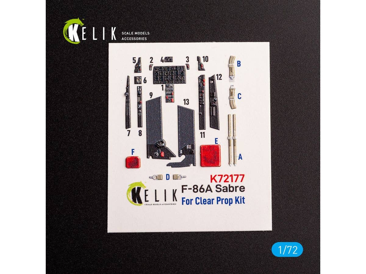 1/72 F-86A セイバー 内装3Dデカール (クリアープロップ!用)